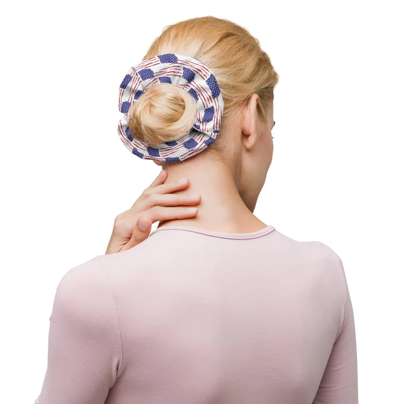 Woman wearing an American flag scrunchie? Shop now!