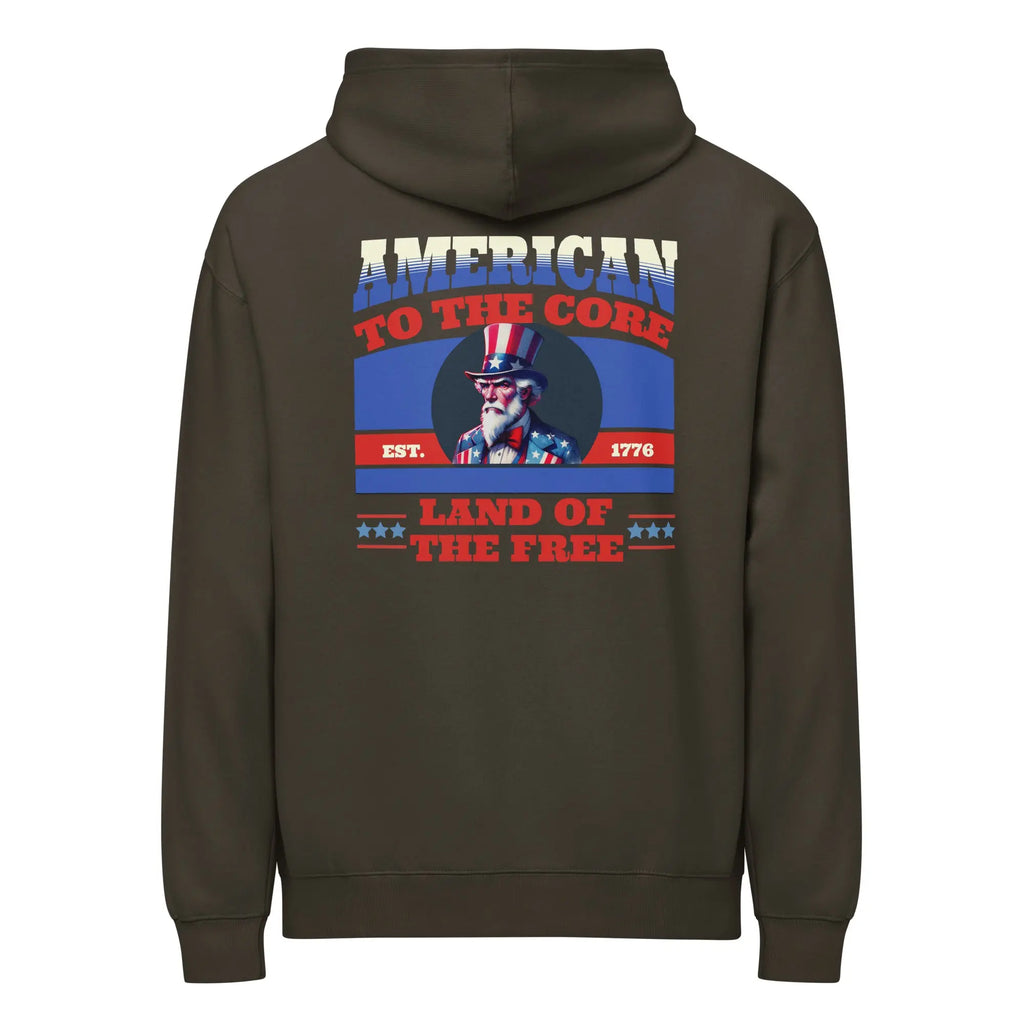 Men's vintage black patriotic hoodie with uncle Sam and "land of the free" text 