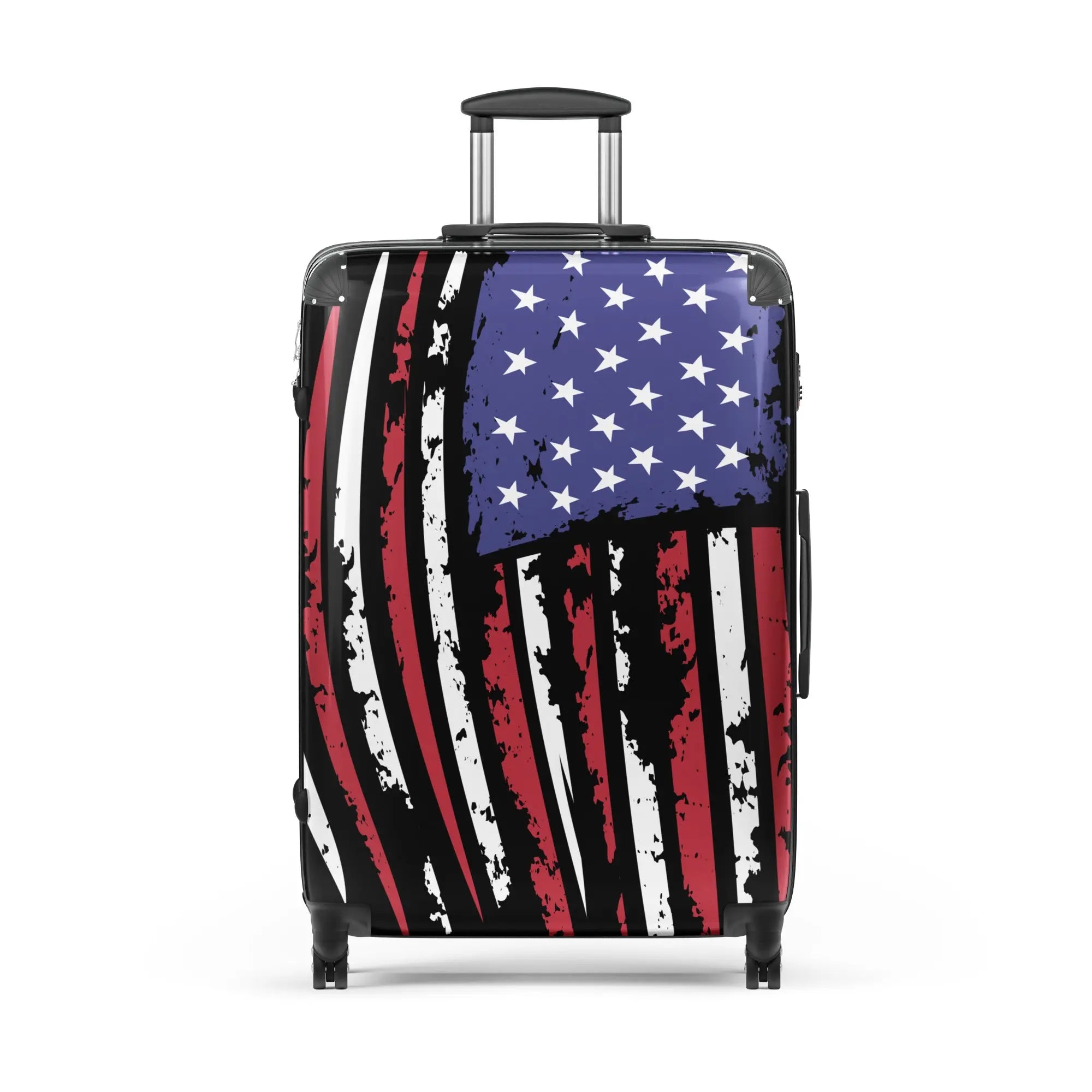 Luggage with American flag design on a white background
