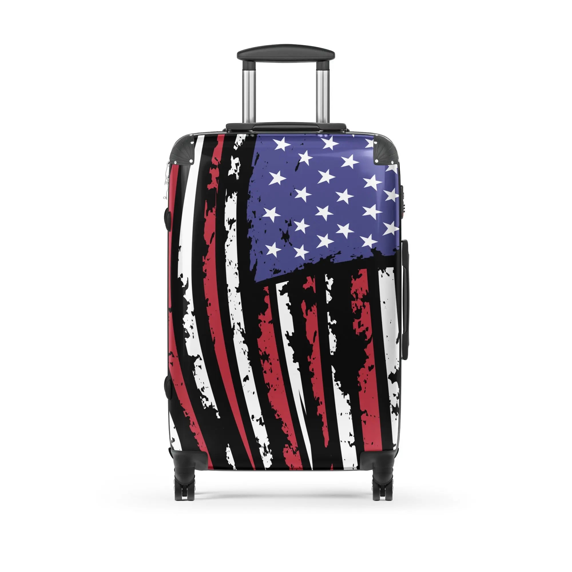 Luggage with American flag design on a white background