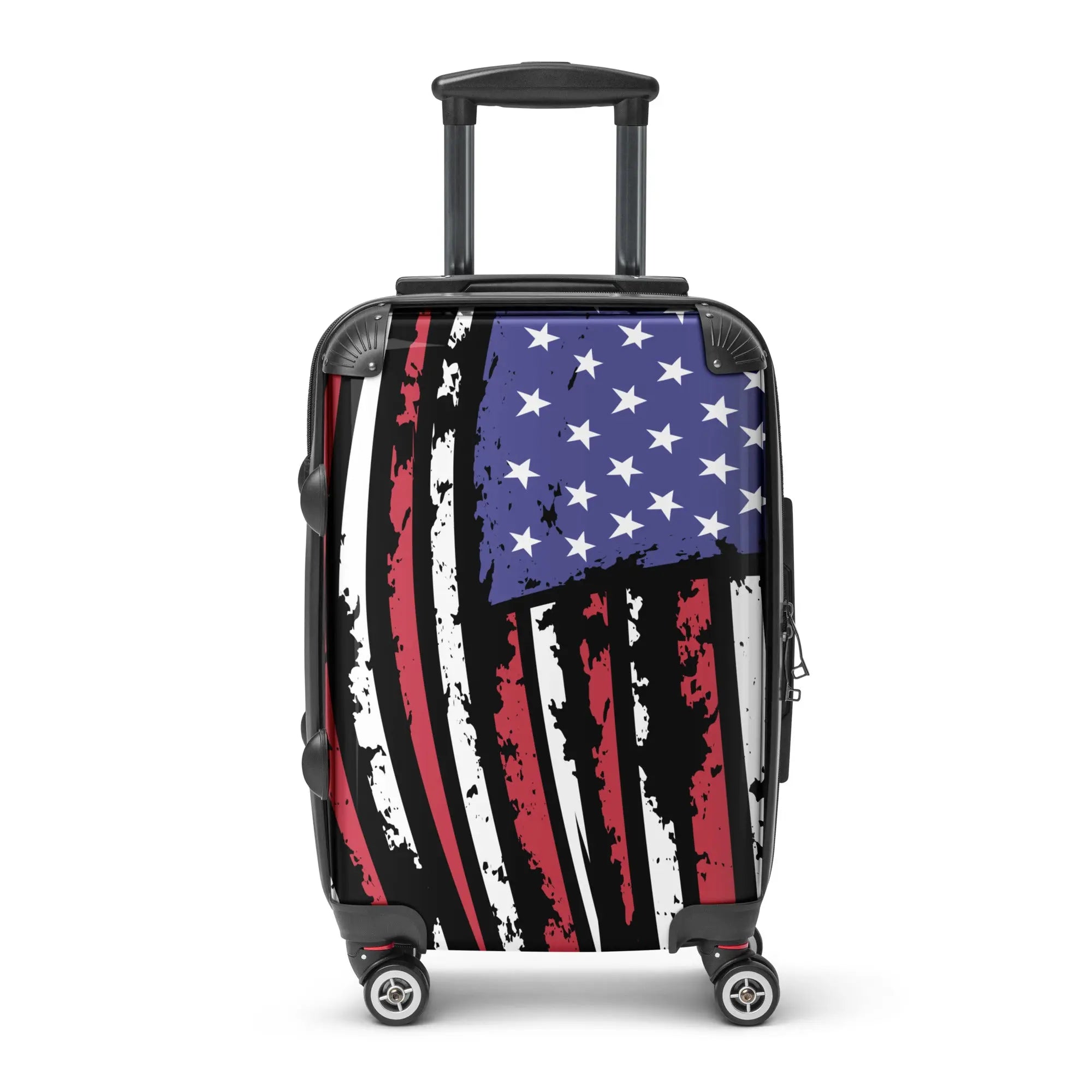 Luggage with American flag design on a white background