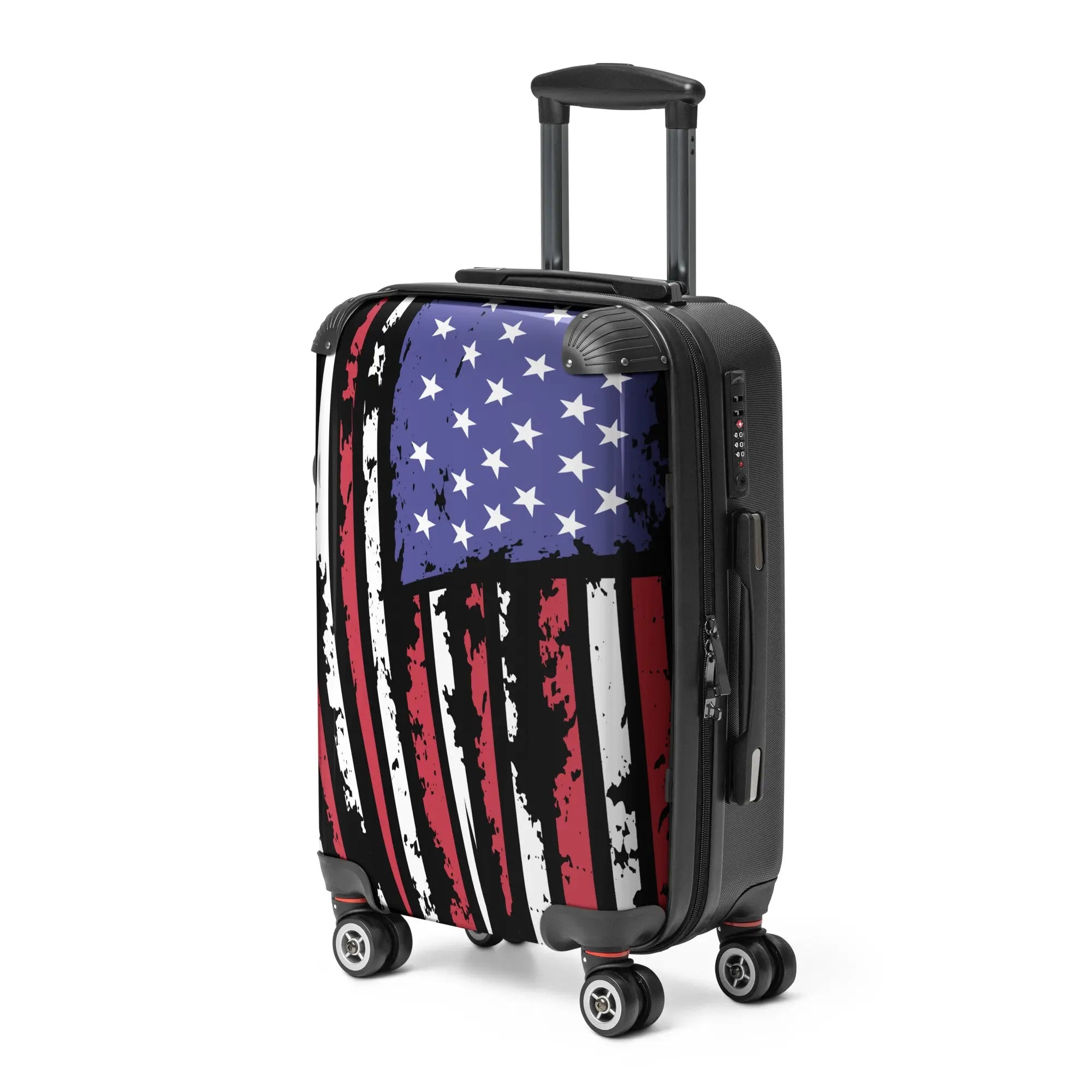 Luggage with American flag design on a white background