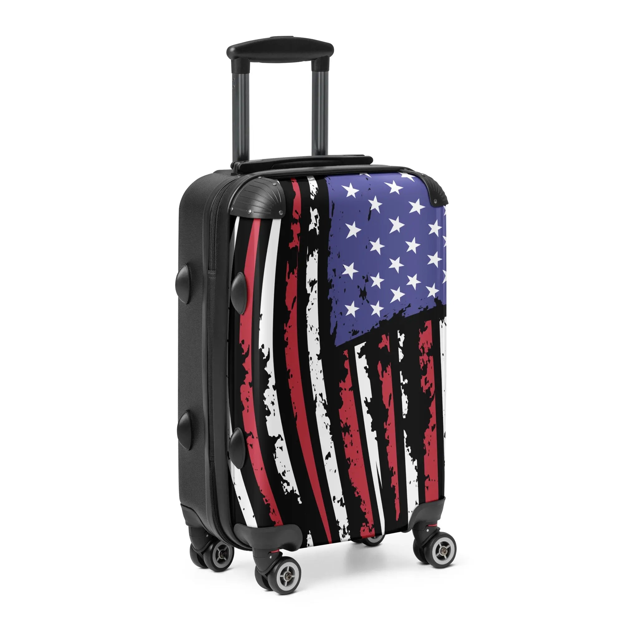Luggage with American flag design on a white background