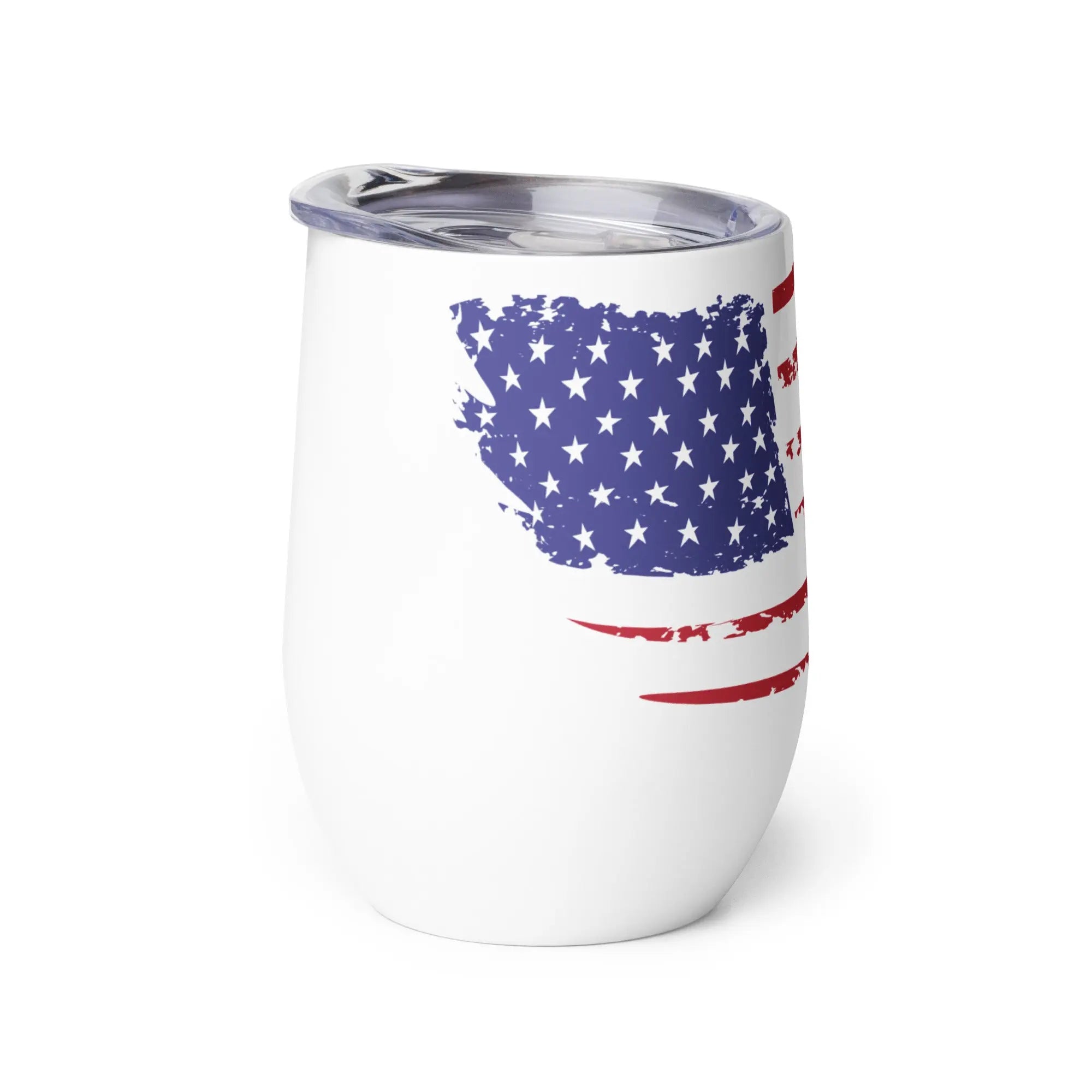 Tumbler with American flag design on a white background